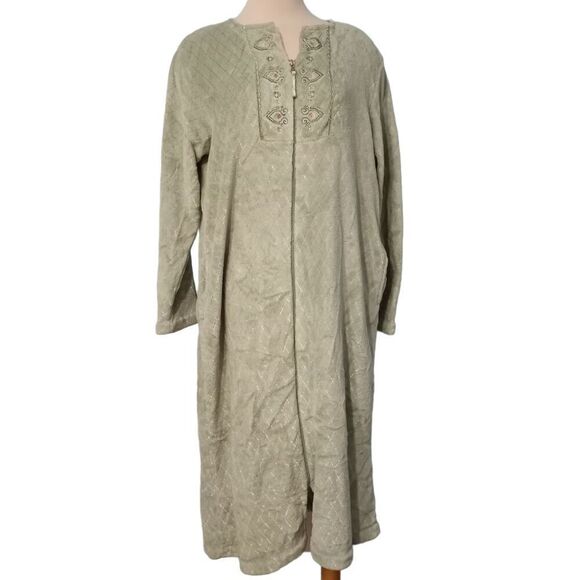 Vintage Oscar Dela Renta Full Zip Night Robe Maxi Mint Green Small/Medium - Picture 1 of 12